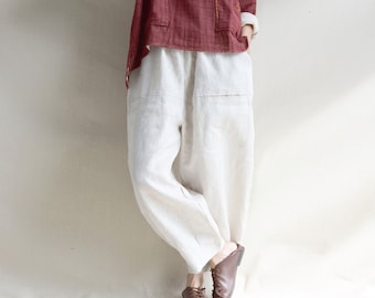 Leisure Loose Linen Pants for Women,Organic Linen Pants, Black Linen Trousers, Soft Trousers, Wide Leg Pants, Customized Pants