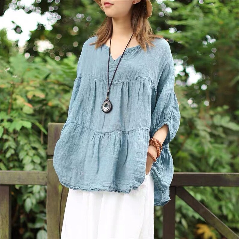 Women Vneck Linen Tops Linen Oversize Tshirt Linen Tunic Etsy
