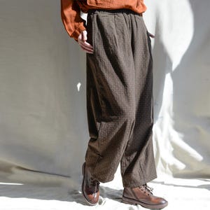 Handmade High Waisted Plaid Pants: Retro Winter Linen-Cotton