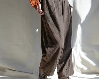 Handmade High Waisted Plaid Pants: Retro Winter Linen-Cotton