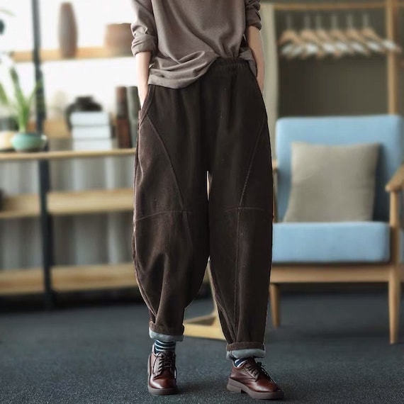 Women Thicken Warm Corduroy Pants Green Corduroy Trousers Vintage Pleated Corduroy  Pants Wide Leg Pants Oversized Trousers Winter Warm Pants -  Singapore