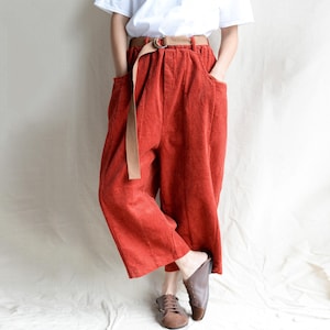 Custom Vintage Corduroy Pants Wide Leg Pleated Cropped Pants Soft Cotton Pants Oversized Cotton Fall Pants Warm Corduroy Pants Gifts For Her