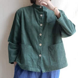 Women Corduroy Coat Jacket Green Big Pocket Jackets Streetwear Coat Wood Button Trench Coat Casual Jacket Handmade Cotton Coat Gifts For Her image 8