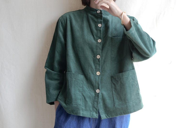 Women Corduroy Coat Jacket Green Big Pocket Jackets Streetwear Coat Wood Button Trench Coat Casual Jacket Handmade Cotton Coat Gifts For Her image 8