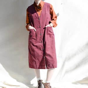Retro Pure Cotton Corduroy Sleeveless Midi Dress, Custom Size Bohemian Dress, Fall Winter Casual Sleeveless V-Neck Pinafore, 90s Style Dress