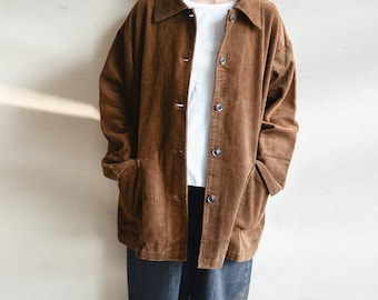 Vintage Cord langer Mantel, Jacke mit Tasche, Herbstjacke