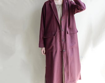 Burgundy Linen Duster Coat: Women's Ramie Cardigan Jacket