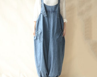 Oversized Overalls Bib Dungarees Loose Overalls With Pockets Jeans Romper Wide Leg Pants Jeans Overalls Pants Denim Harem Pants Moms Gift