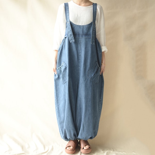 Oversized Overalls Bib Dungarees Loose Overalls With Pockets Jeans Romper Wide Leg Pants Jeans Overalls Pants Denim Harem Pants Moms Gift