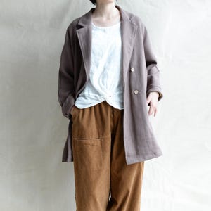 Women Retro Linen Coat Burgundy Long Linen Duster Washed Linen Cardigan Linen Long Sleeves Jacket Handmade Oversized Jackets Made To Measure