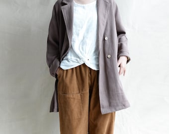 Handmade Burgundy Linen Duster Coat: Retro Oversized Cardigan