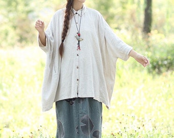 Femmes Linen Bat Sleeve Shirt Loose Fitting Tops Oversized Chemisier Summer Maternity Clothing Cotton Chemisier