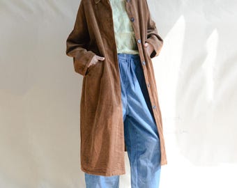 Oversized Cotton Corduroy Trench Coat: Retro Fall Outerwear, Comfy Cotton Long Jacket