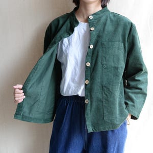 Women Corduroy Coat Jacket Green Big Pocket Jackets Streetwear Coat Wood Button Trench Coat Casual Jacket Handmade Cotton Coat Gifts For Her image 3