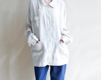 Oversized Linen Shirt: Handmade Long Sleeve Blouse with Pockets