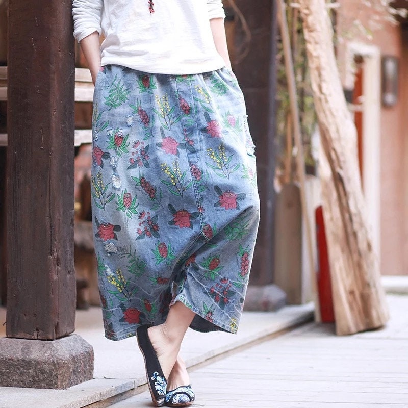 Women Printed Floral Beach Pants Summer Plus Size Cropped Etsy