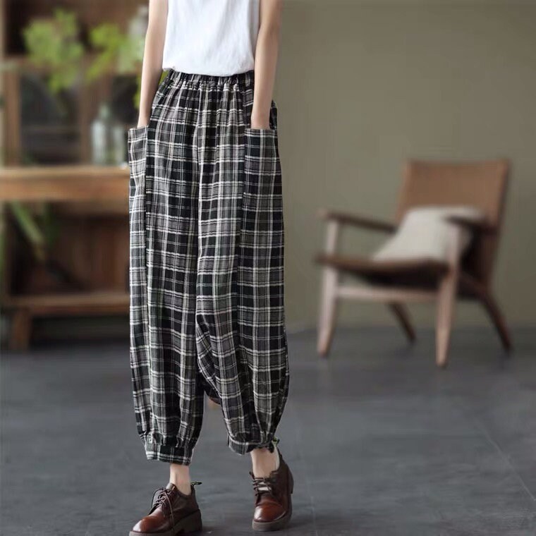 Women Bloomers Pants Cotton Plaid Pants Vintage Pants | Etsy