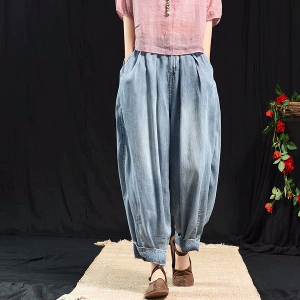 vintage Plus Size Denim Pants Pleated Jeans Baggy Elastic Waist Pants Palazzo Trousers Jeans Vintage Plus Size Denim Pants Pleated Jeans Baggy Elastic Waist Pants Palazzo Trousers Jeans vintage Plus Size Denim Pants Pleated Jeans