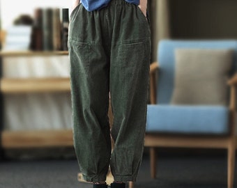 Women Retro Corduroy Pants Loose Pants Handmade Unique Women Retro Corduroy Pants Loose Pants Handmade Unique
