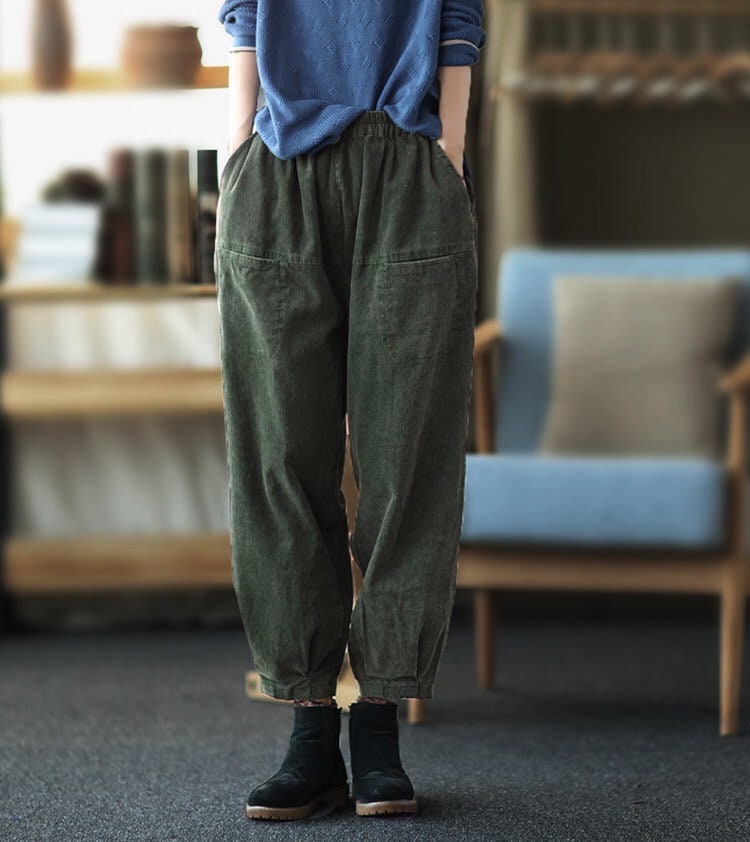 Women Retro Corduroy Pants Loose Pants Handmade Unique Women Retro Corduroy Pants Loose Pants Handmade Unique