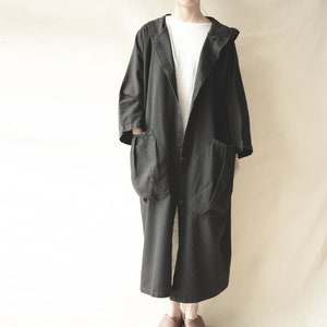 Long Hooded Coat Oversized Denim Long Coat Thin Fabric Maxi Coat for Woman Washed Cardigan Oversized Coat Black Hooded Coat Maxi Overcoat