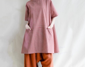 Vintage Soft Tunic Dress with Pockets, Linen Cotton Oversized Dress, Handmade Minimalist Outfit