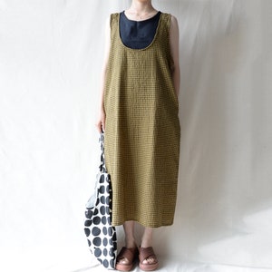 Yellow Plaid Dress Linen Dress Maternity Linen Dress With Pocket Casual Women Dress Oversized Linen Dress Retro Dress Handmade Dress
