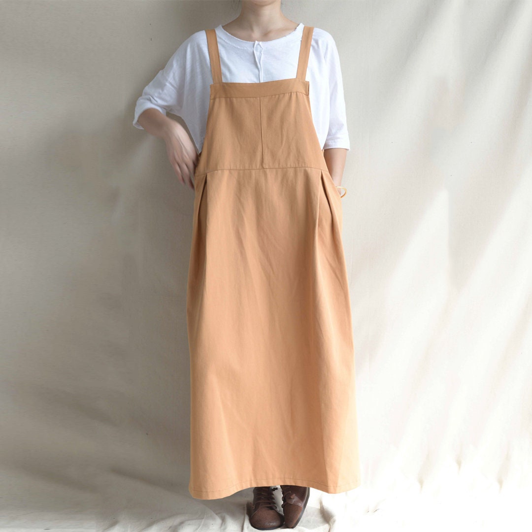 beige overall dress Long bib overalls dress main image 1