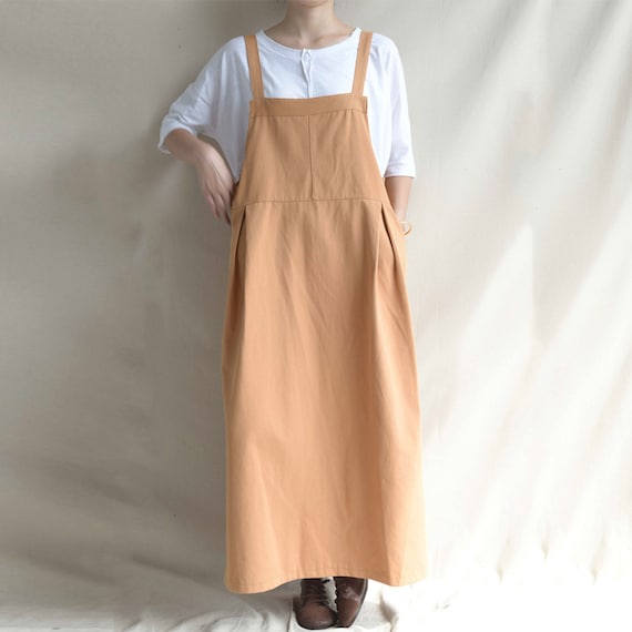 Cotton Maxi Overalls Dress: Minimalist Washable Jumper