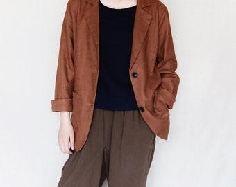 Women's Linen Blazer Coat: Spring Mid-Length Windbreaker