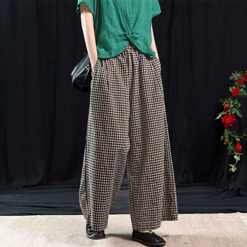 High Waisted Wide Leg Gingham Pants