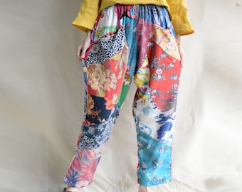 レディース ハンドメイド スプライスフラワー リネン ハーランパンツ 秋 カジュアルパンツ リネン トラウザーズ クラシック オーバーサイズ プラスサイズ パンツ ゆったり フィット パンツ