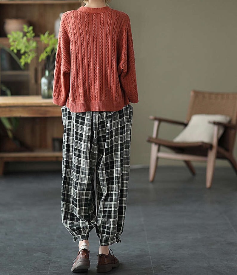Women Bloomers Pants Cotton Plaid Pants Vintage Pants Etsy