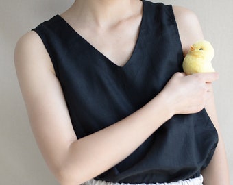 Comfy Linen Tank Top: Loose V-Neck Summer Blouse