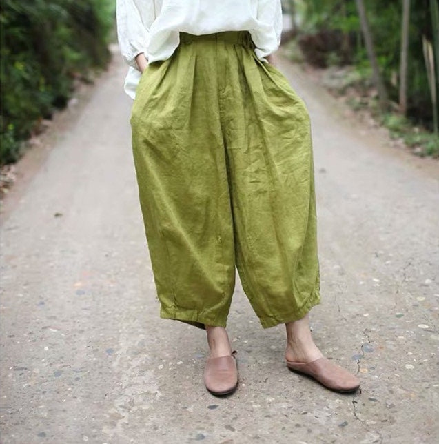 Women Lantern Linen Trousers Retro Ramie Pants Meditation | Etsy