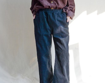 Women Fall Winter Corduroy Straight Leg Pants: Pure Cotton Corduroy Trousers Handmade Clothing