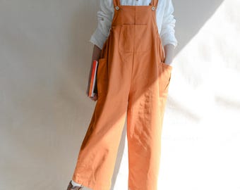 Women Comfy Cotton Overalls, Loose Fit Jumpsuit With Pocket, Casual Wide Leg Bib Pants, Handmade Overalls