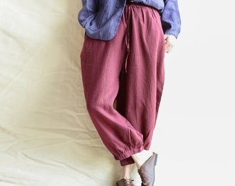 Pantaloni di lino lavati Donne, Pantaloni di lino casual, Pantaloni a gamba larga di lino naturale, Pantaloni di lino morbidi da donna, Pantaloni di lino leggermente affusolati