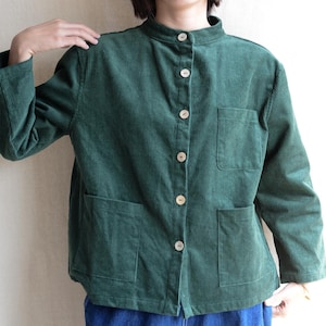 Women Corduroy Coat Jacket Green Big Pocket Jackets Streetwear Coat Wood Button Trench Coat Casual Jacket Handmade Cotton Coat Gifts For Her image 9