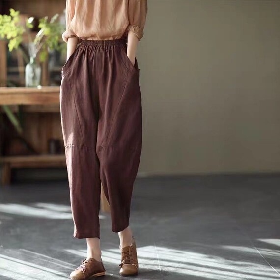 Comfortable Loose Linen Pants Tapered 