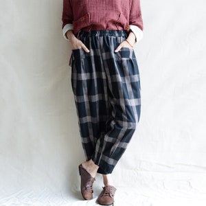 Spring and summer new women's clothing vintage pure color patchwork linen pants J011-3 Spring and summer new women's clothing vintage pure color patchwork linen pants J011-3
