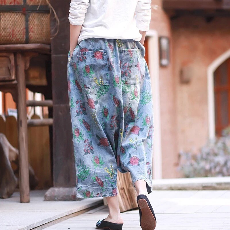 Women Printed Floral Beach Pants Summer Plus Size Cropped - Etsy