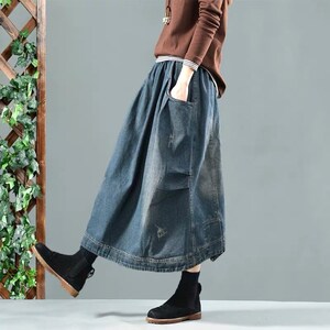 Vintage Denim Cotton Jean Skirt, Casual Full Skirt and Dress, Loose Fit ...