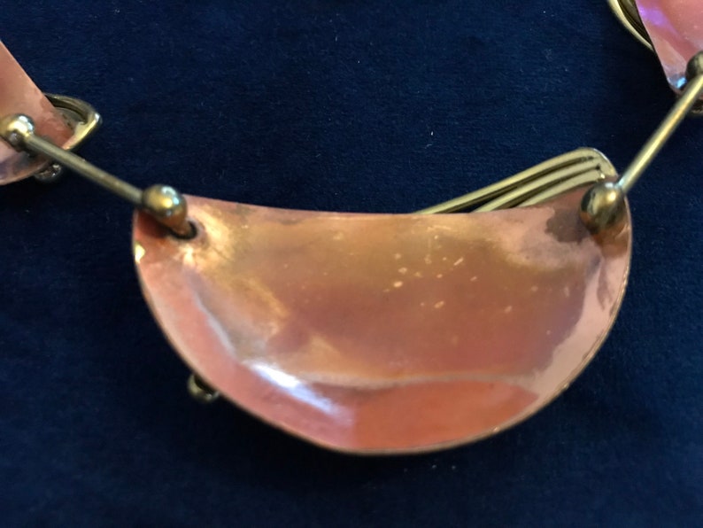 1970s vintage brutalist copper 2 tone necklace