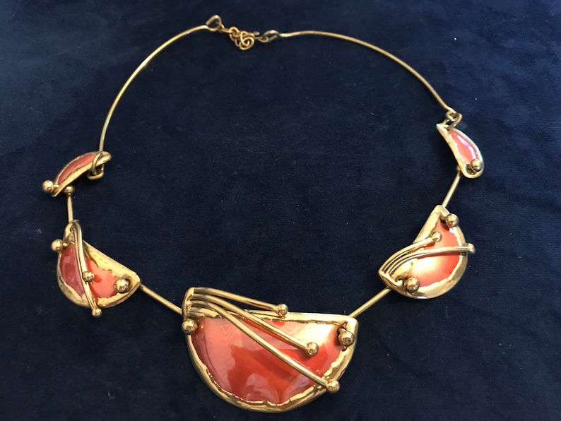 1970s vintage brutalist copper 2 tone necklace