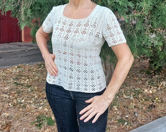 Top de crochet de verano de algodón, top de crochet hecho a mano, blusa hecha a mano, top de crochet boho, blusa boho, tops blancos de verano para mujer