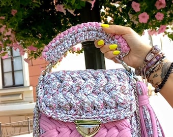 Lyxig handväska Capri Lyxväska Virkad axelväska Handvävd väska Virkad garnväska Grov virkad väska Designerhandväska Liten virkad väska