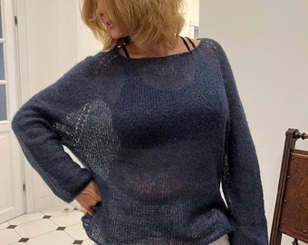 Summer sweater handknit sweater mohair Delicate sweater oversize fit sweater Thin Jumper mohair Loose Knit sweater transparent