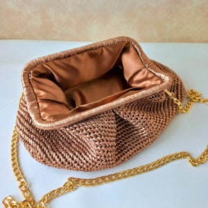 Metallic clutch raffia crossbody bag bronze dumpling bag Straw clutch raffia Woven clutch Crochet raffia bag woven raffia cloud bag