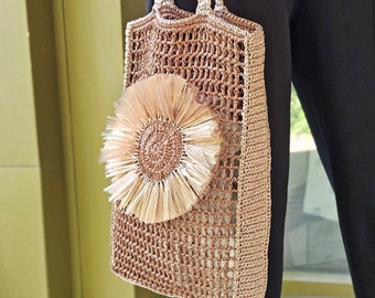 Raffia tote crochet raffia bag raffia shoulder bag designer beach bag Raffia handbag summer straw tote bag crochet raffia purse
